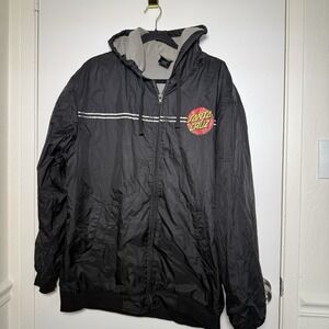 The Original Santa Cruz Jacket Mens Black Hooded Zipper Logo Drawstring XL